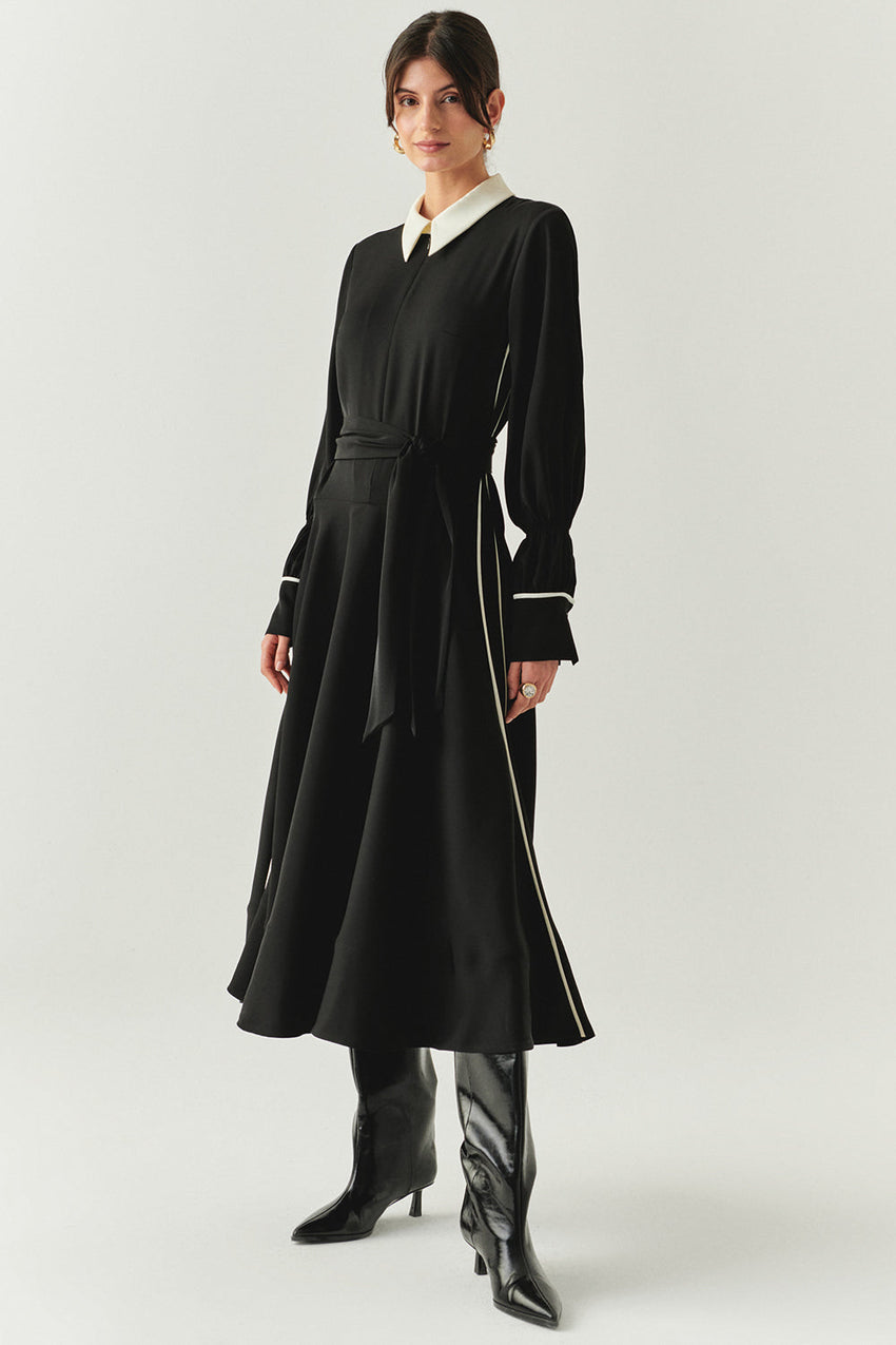 Journi Black Shirt Dress with White Collar and Piping