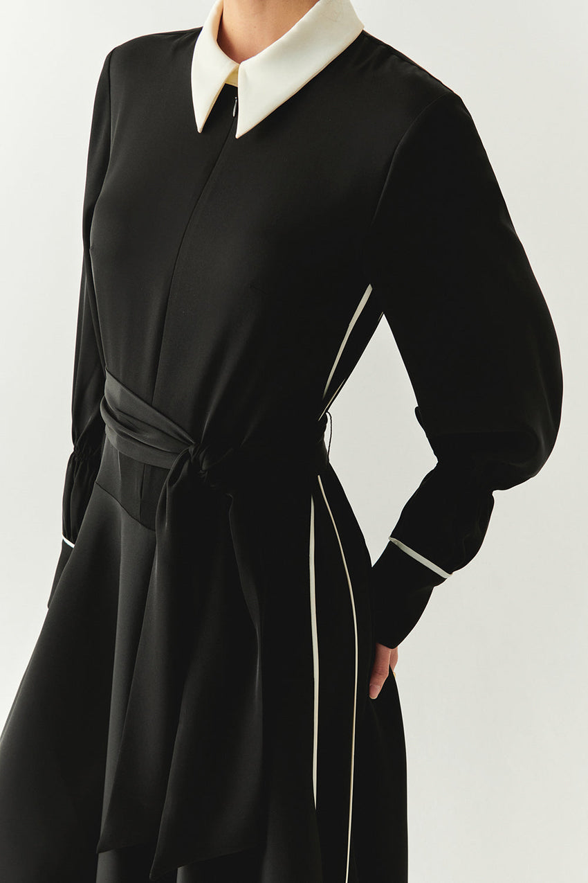 Journi Black Shirt Dress with White Collar and Piping