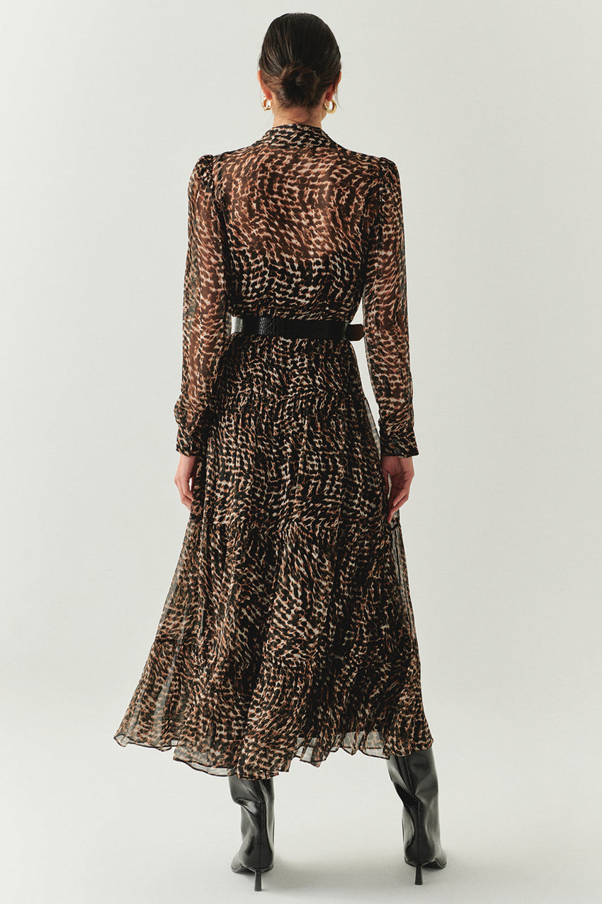 Aliza Printed Chiffon Belted Shirt Dress