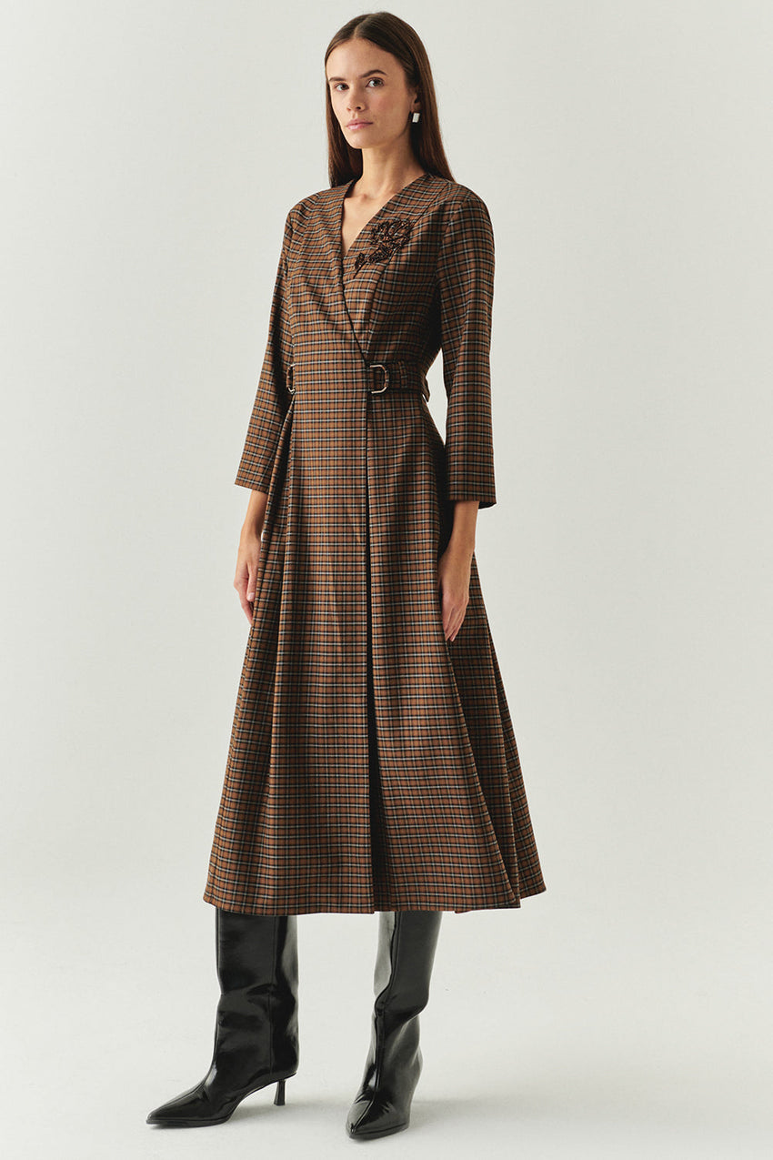 Aila Multi Print 3/4 Sleeve Notched Lapel Dress with Pockets and Belted Waist