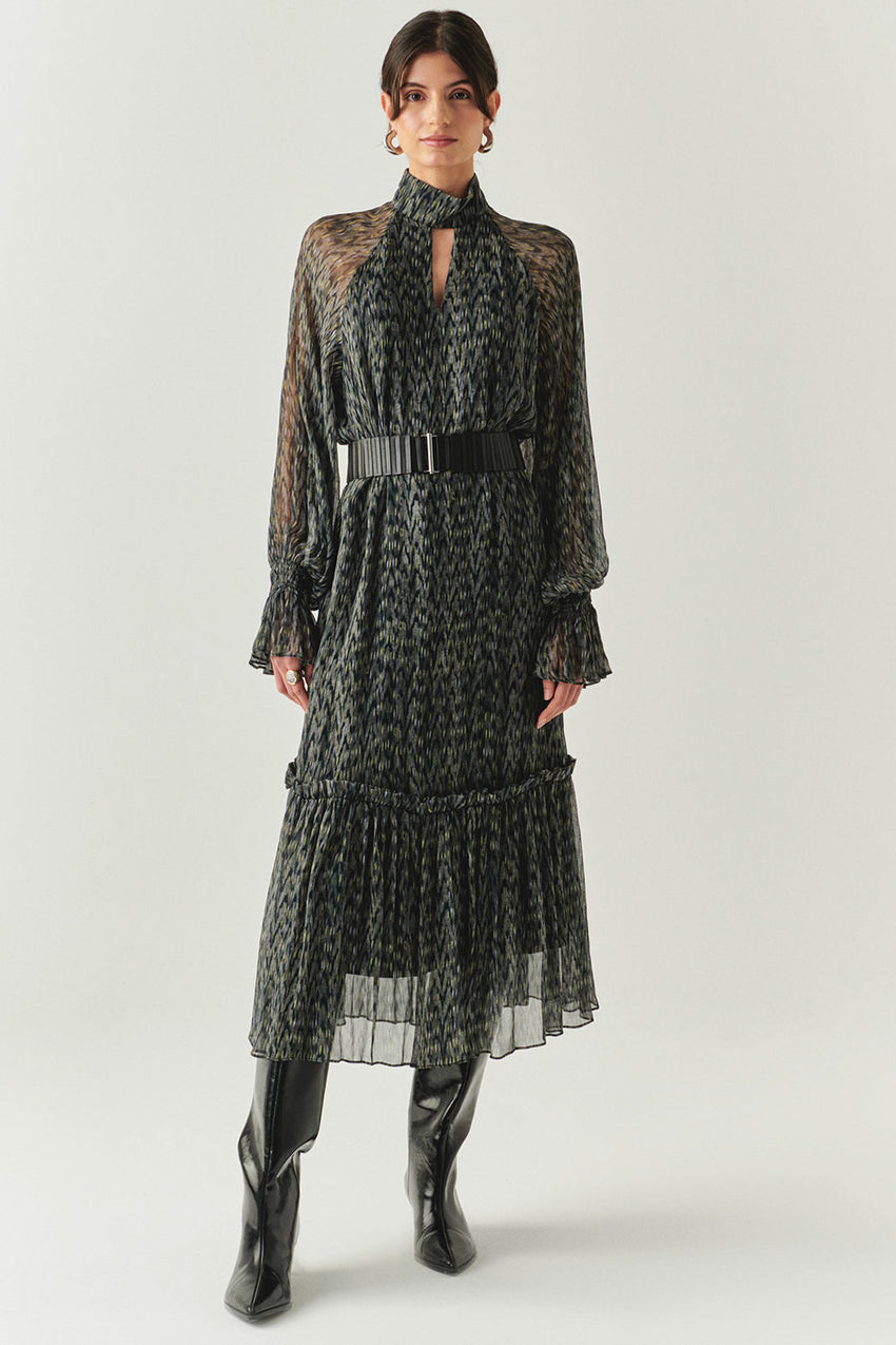 Zora Chiffon Printed Long Sleeve High Neck Dress