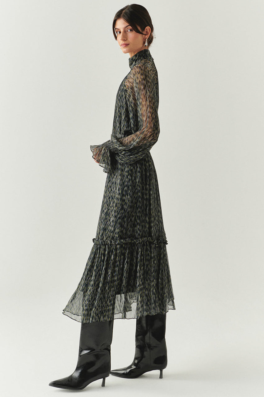 Zora Chiffon Printed Long Sleeve High Neck Dress