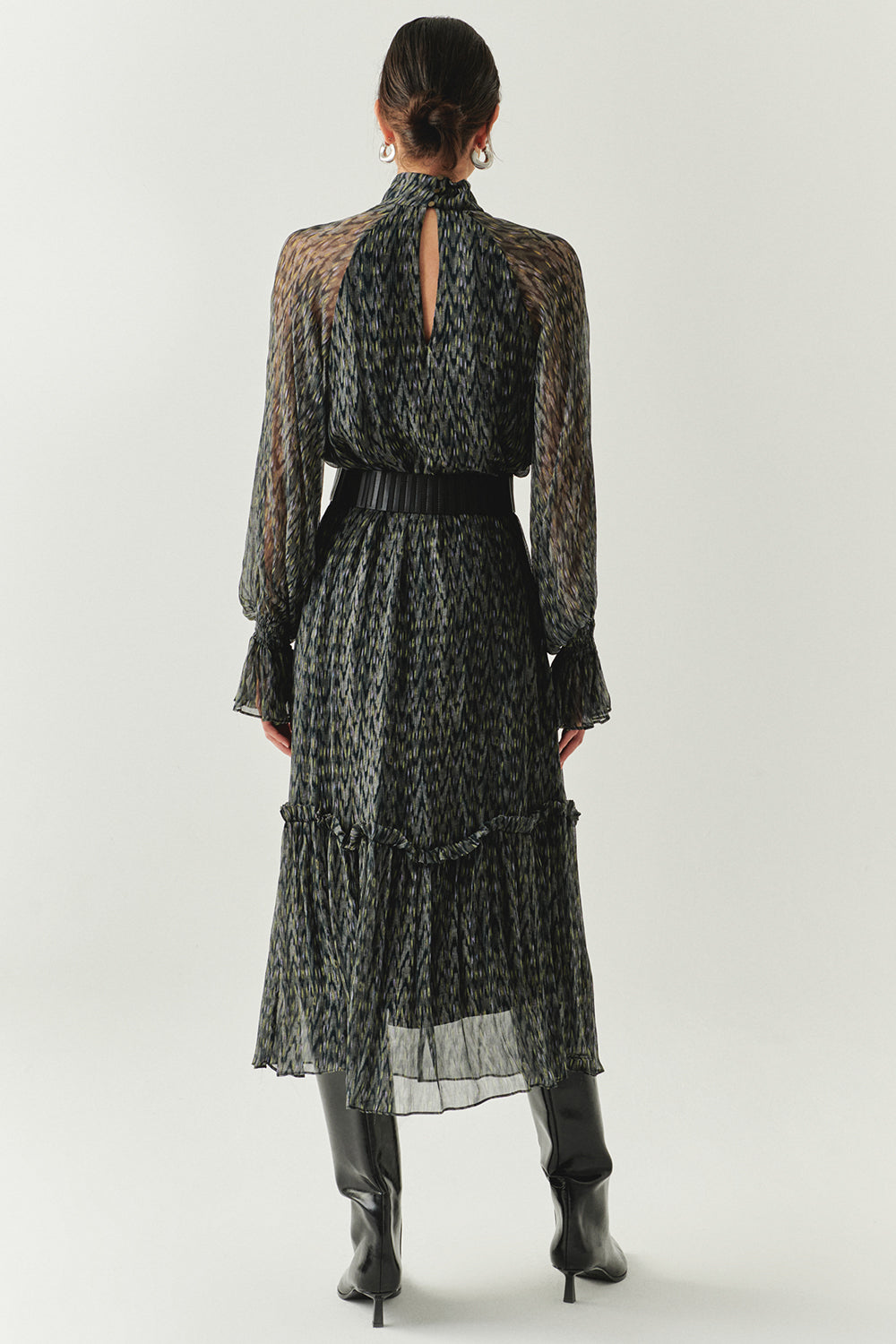 Zora Chiffon Printed Long Sleeve High Neck Dress