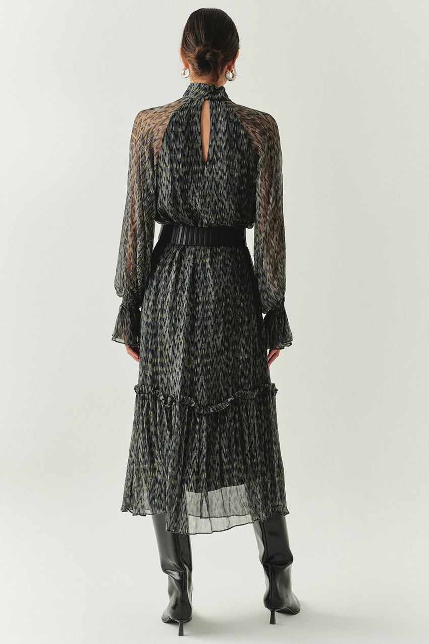 Zora Chiffon Printed Long Sleeve High Neck Dress