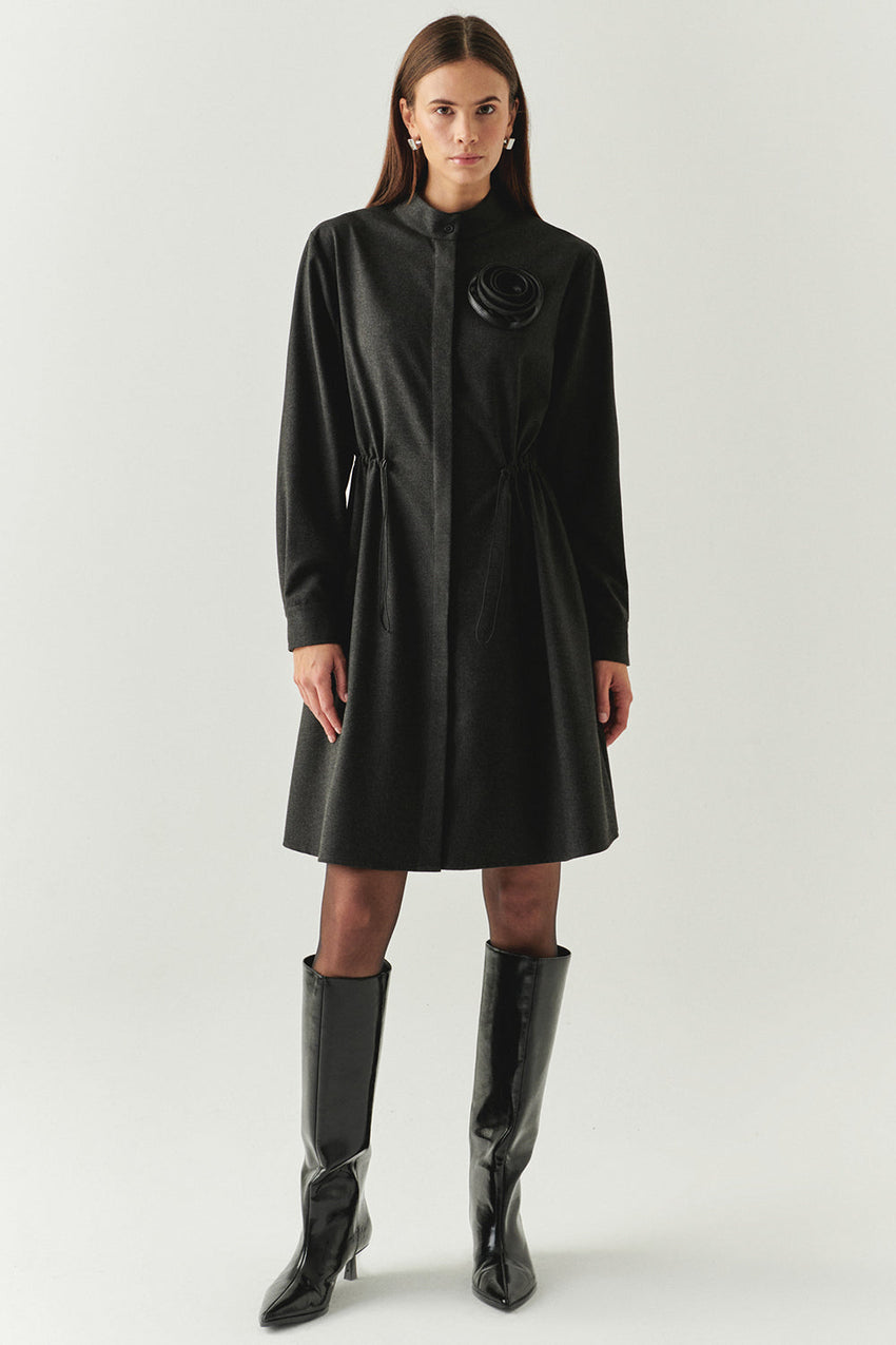Denver Grey Long Sleeve High Neck Dress with Pockets