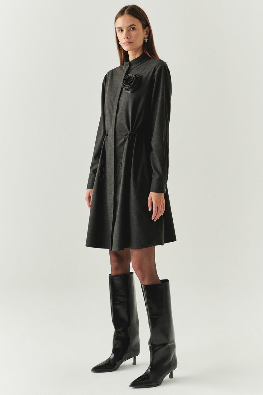 Denver Grey Long Sleeve High Neck Dress with Pockets