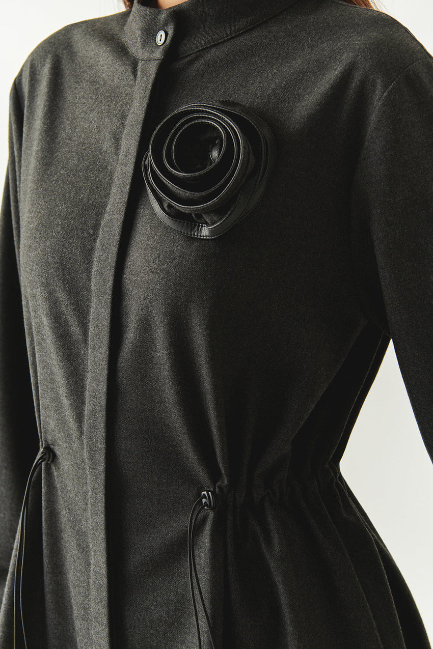 Denver Grey Long Sleeve High Neck Dress with Pockets
