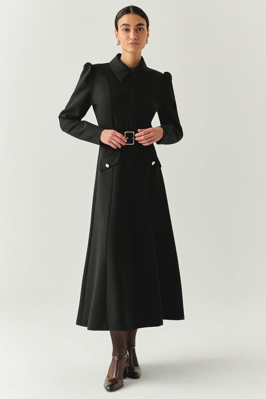 Bailee Belted Long Sleeve Shirt Collar Dress with Pockets
