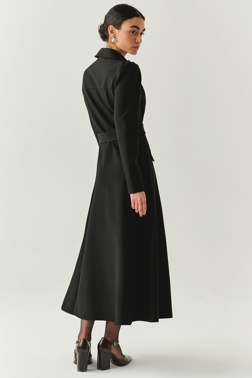 Bailee Belted Long Sleeve Shirt Collar Dress with Pockets