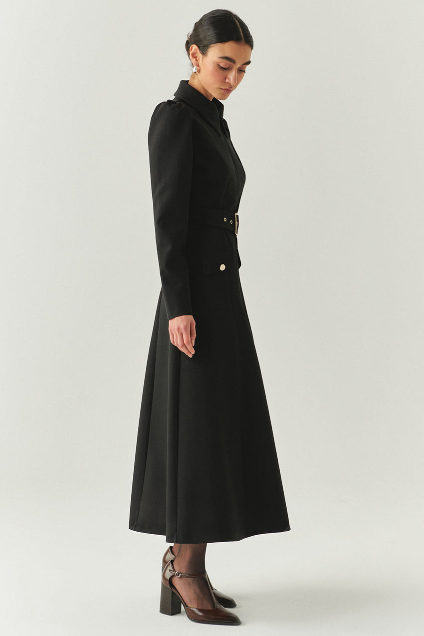 Bailee Belted Long Sleeve Shirt Collar Dress with Pockets