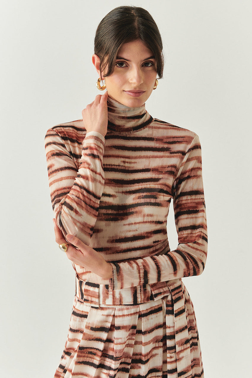 Cheyenne Multicolor Long Sleeve Mesh Turtleneck