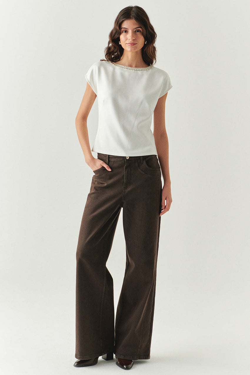 Scout Dropped Shoulder Boat Neck Knit Blouse
