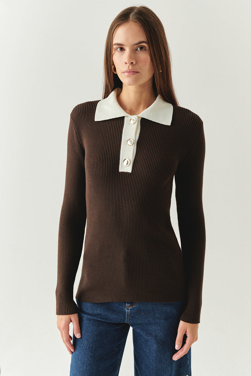 India Ribbed Poplin Collar Sweater