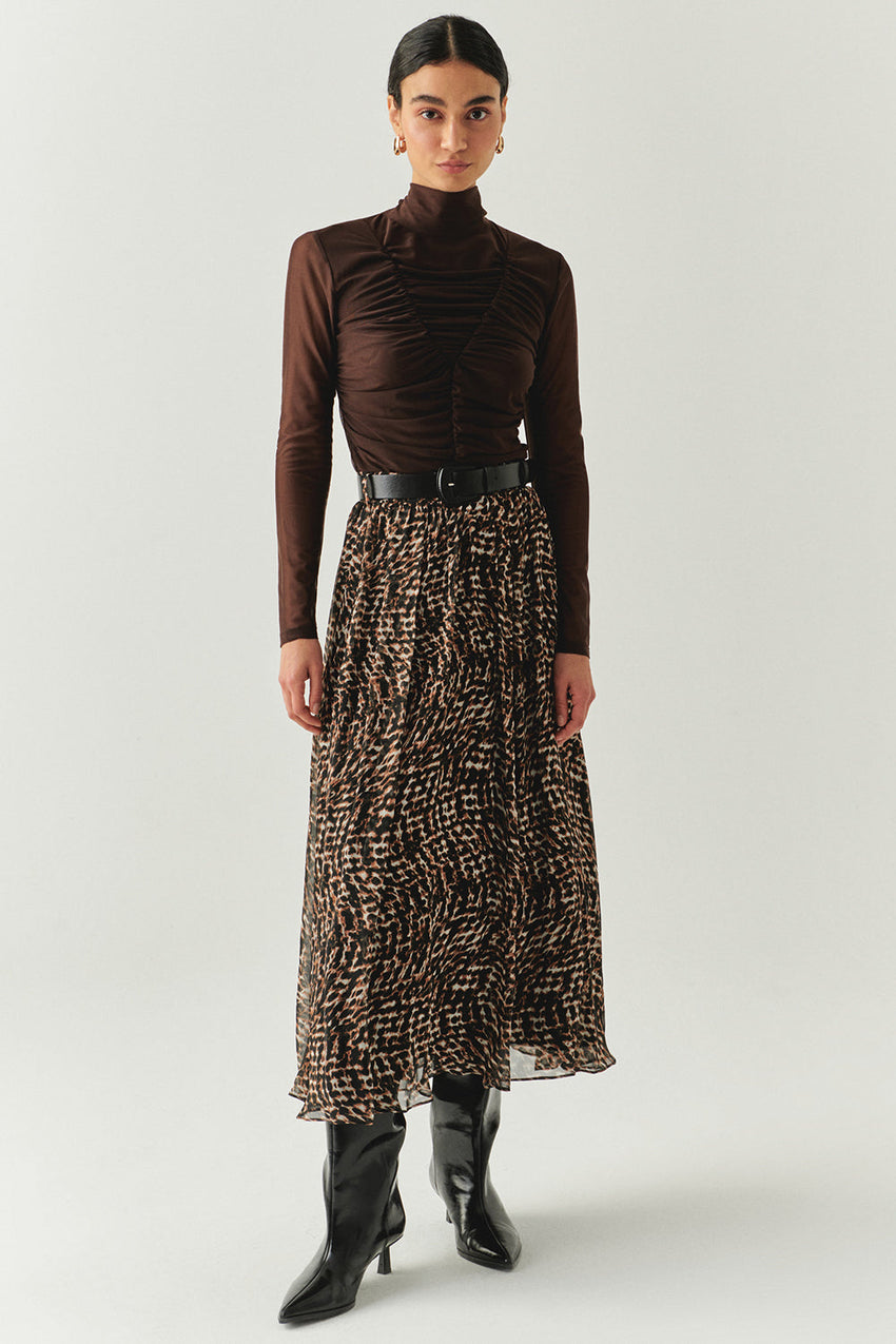 Drew Draped Mesh Turtleneck Blouse
