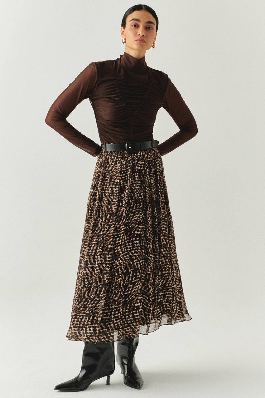 Drew Draped Mesh Turtleneck Blouse