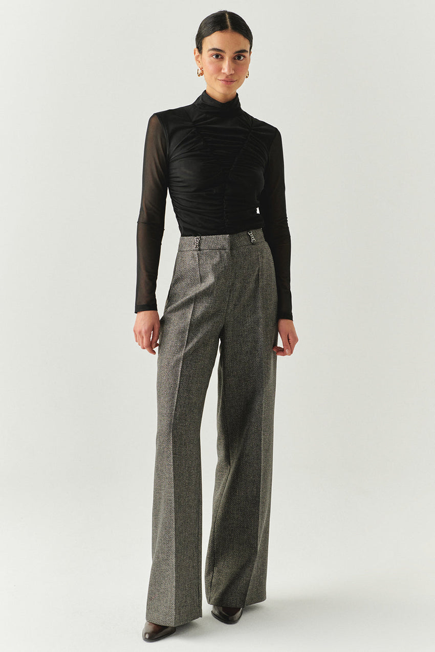 Drew Draped Mesh Turtleneck Blouse