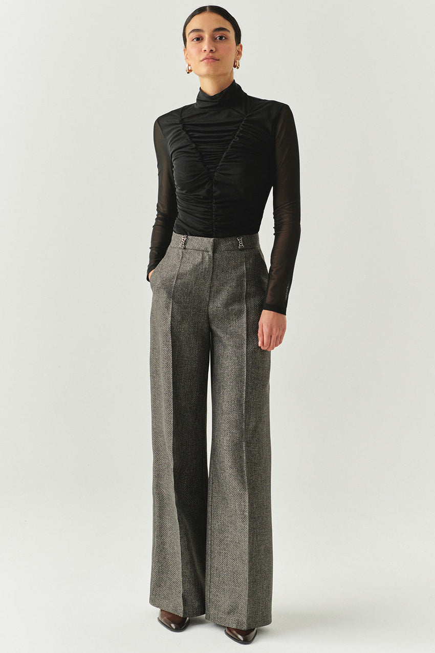 Drew Draped Mesh Turtleneck Blouse