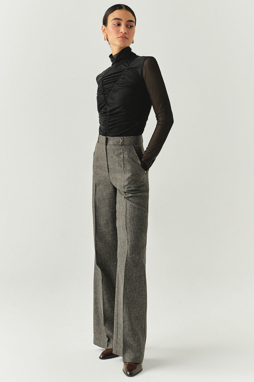 Drew Draped Mesh Turtleneck Blouse
