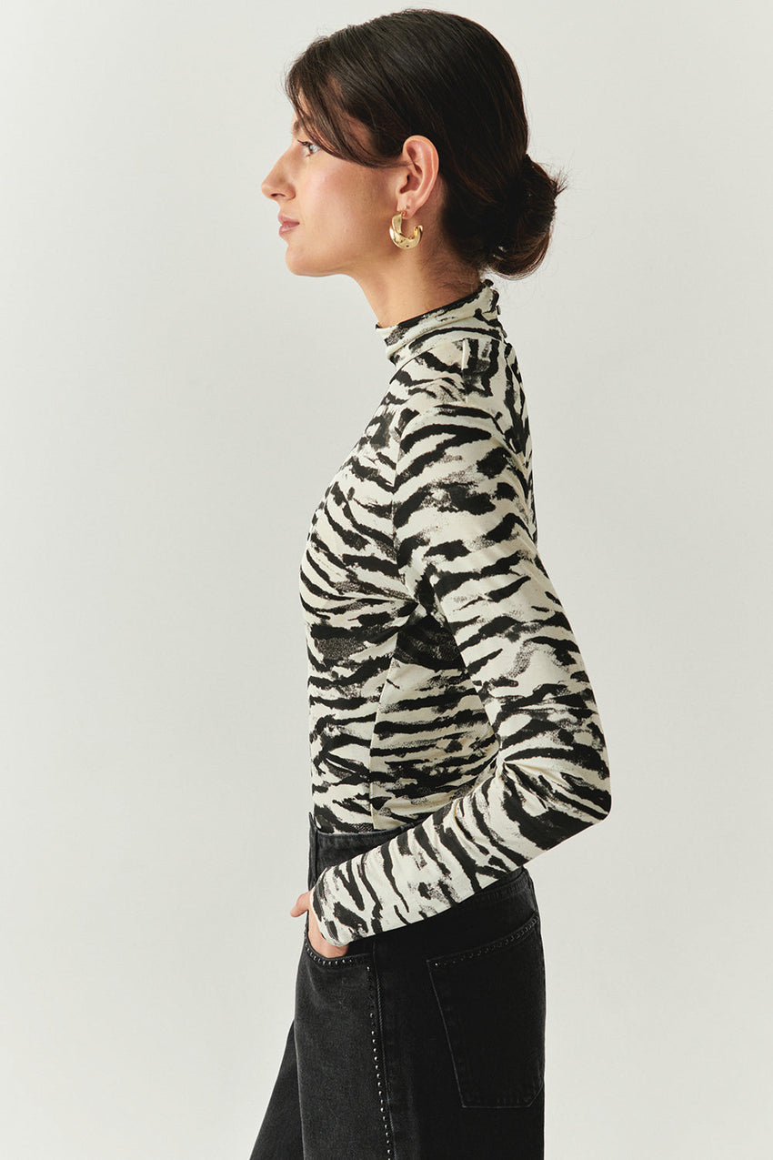 Laylani Zebra Print Turtleneck Knit Top