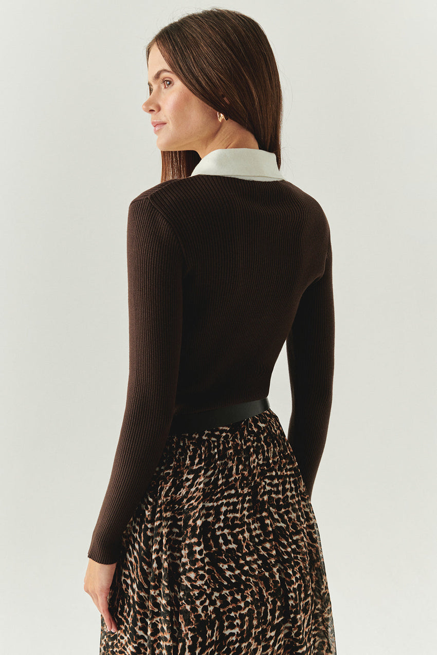 India Ribbed Poplin Collar Sweater