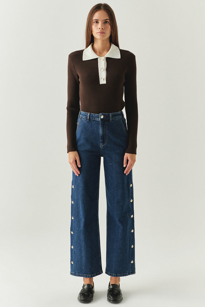 India Ribbed Poplin Collar Sweater