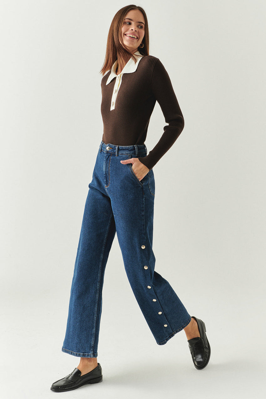 India Ribbed Poplin Collar Sweater