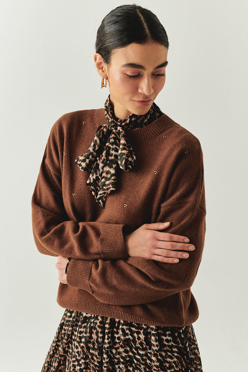 Emmeline Brown Wool Crew Neck Sweater