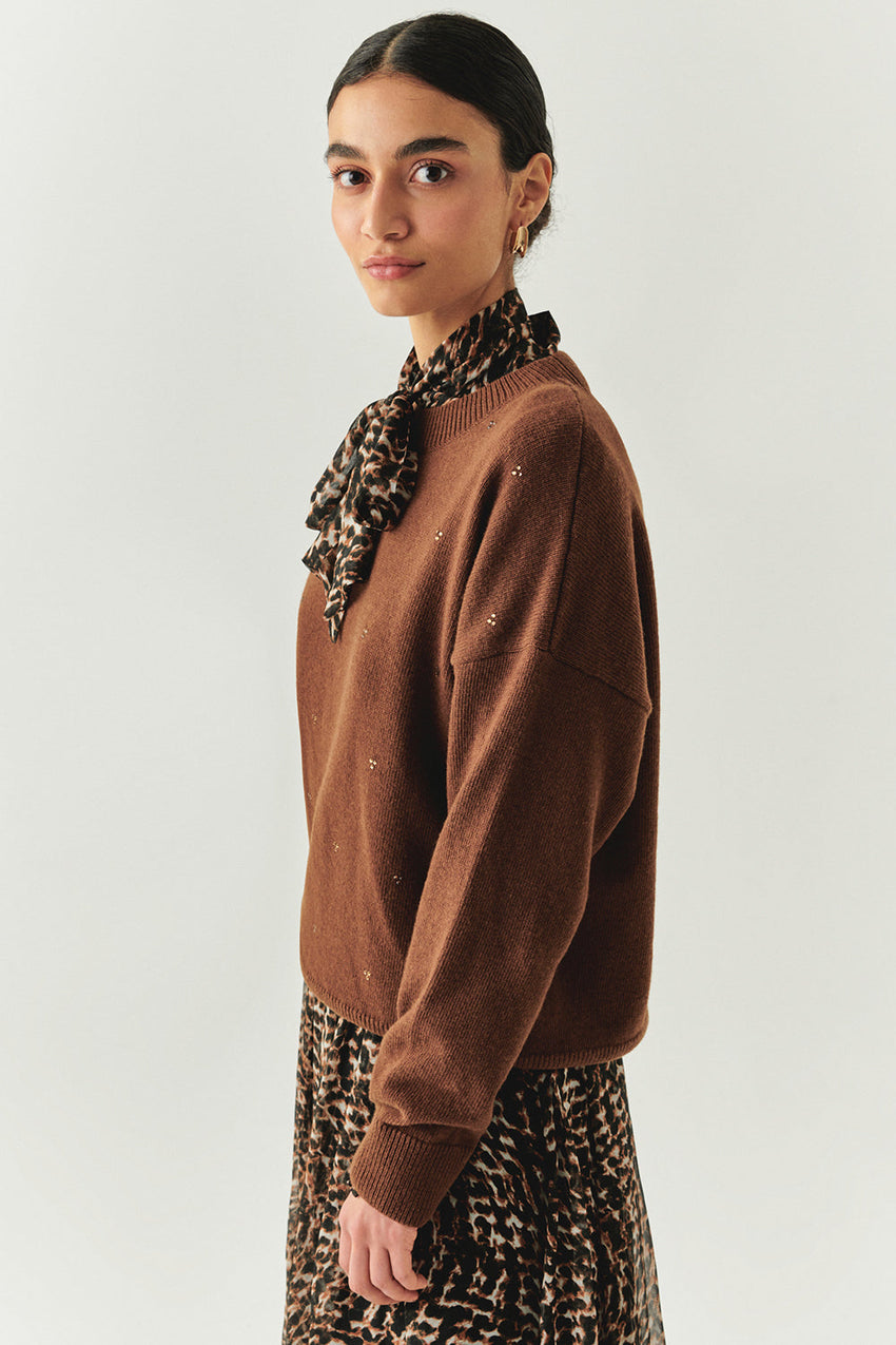 Emmeline Brown Wool Crew Neck Sweater