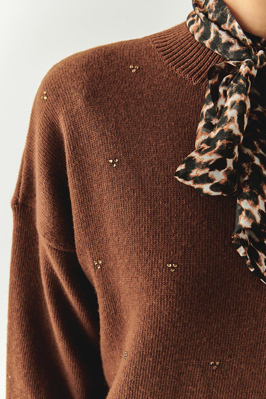 Emmeline Brown Wool Crew Neck Sweater