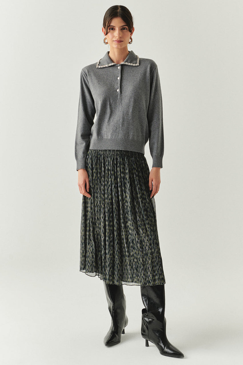 Maleah Pearl Trim Collar Long Sleeve Sweater