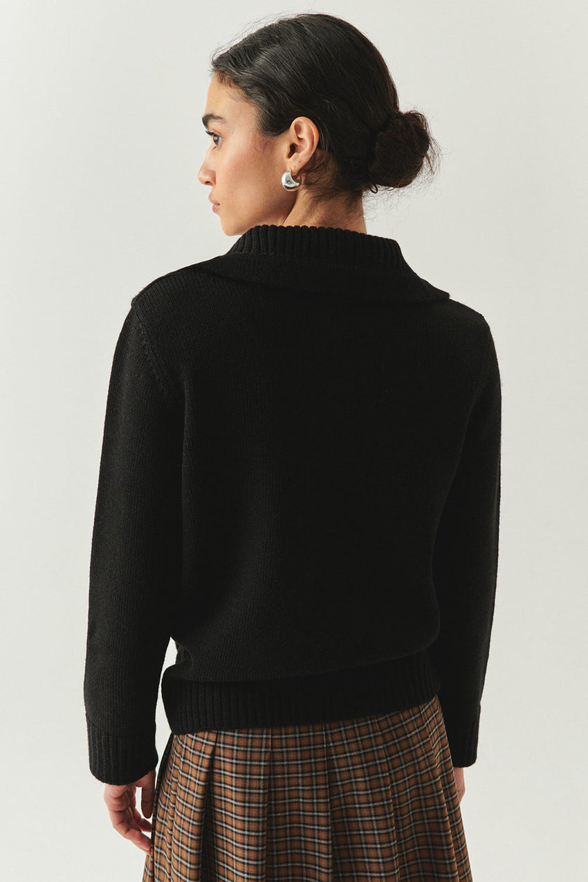 Addison Ribbed Quarter-Zip Wide Collar Long Sleeve Sweater
