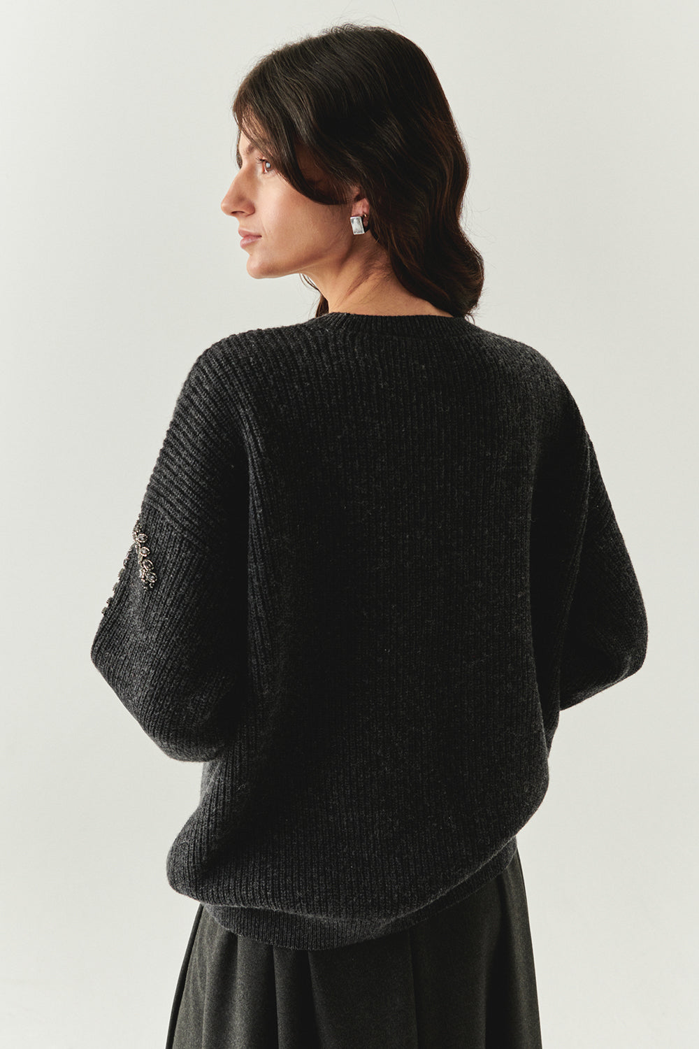 Grace Crew Neck Long Sleeve Sweater with Beaded Sleeves
