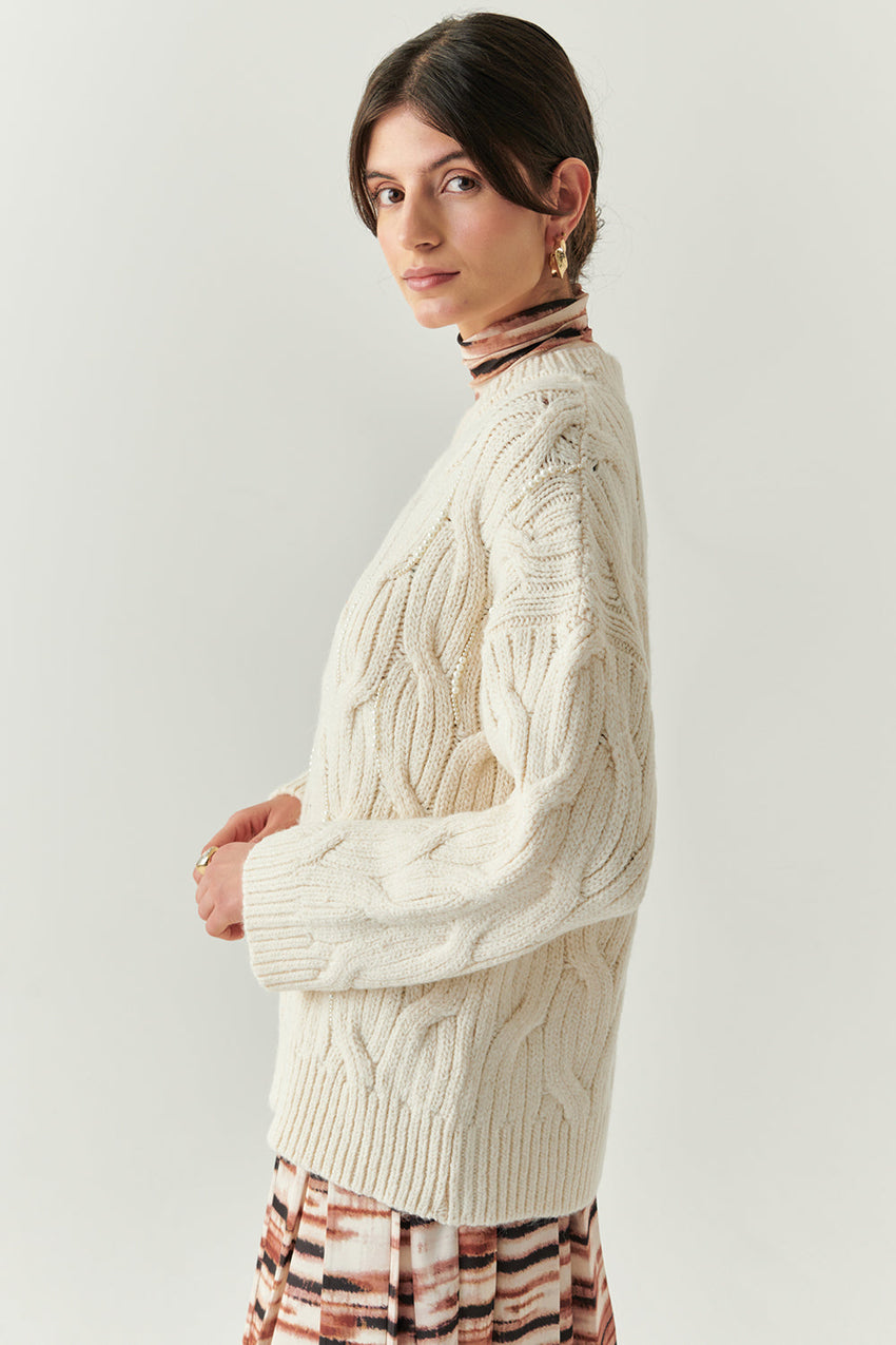 Calla Cable Knit Crew Neck Sweater