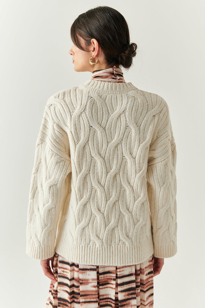 Calla Cable Knit Crew Neck Sweater