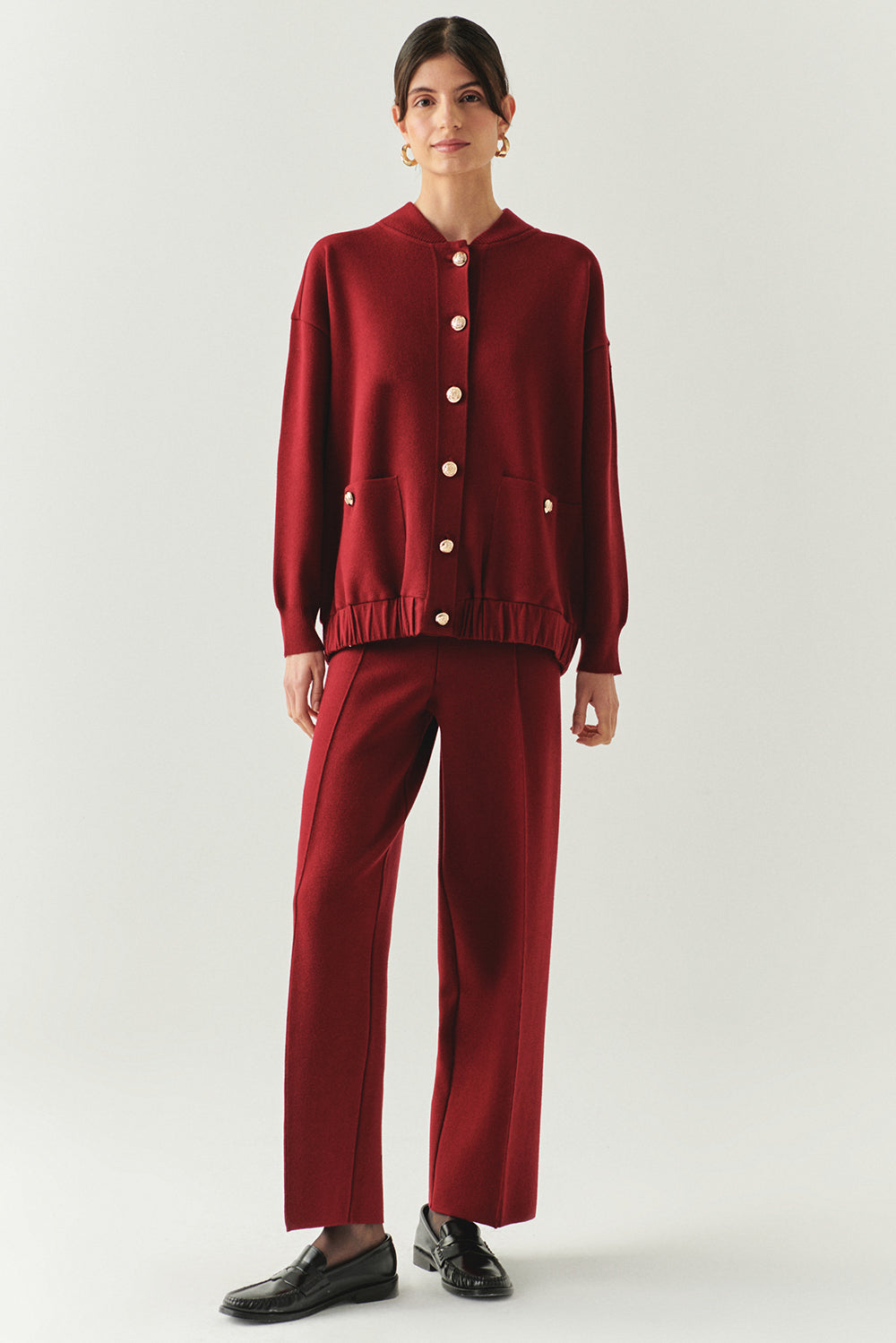 Barbara High Neck Cardigan with Metallic Buttons