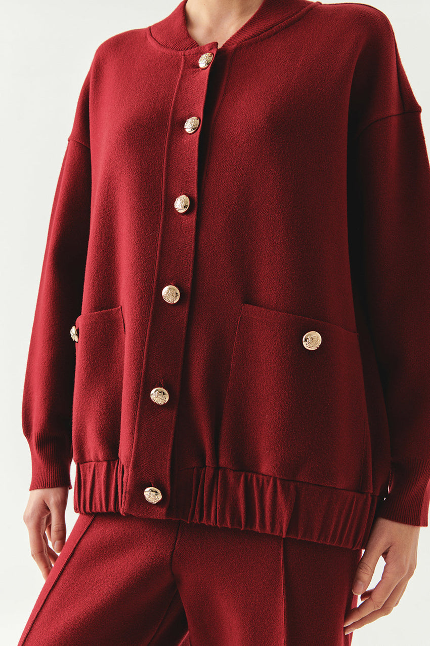 Barbara High Neck Cardigan with Metallic Buttons