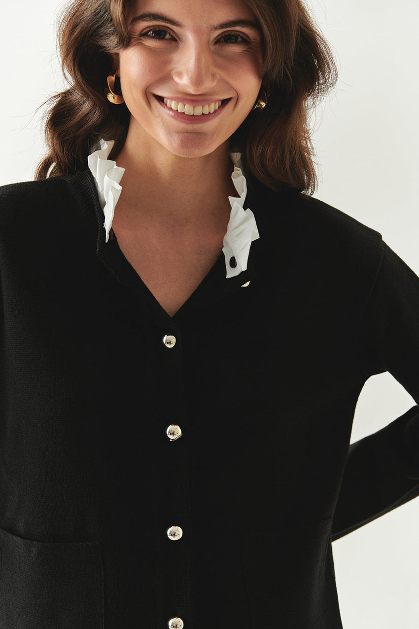Kamilah Removable Collar Crew Neck Cardigan