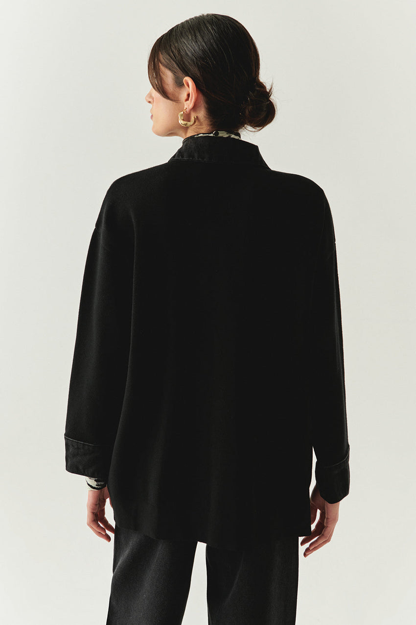 Cielo Denim & Knit Cardigan with Metallic Buttons