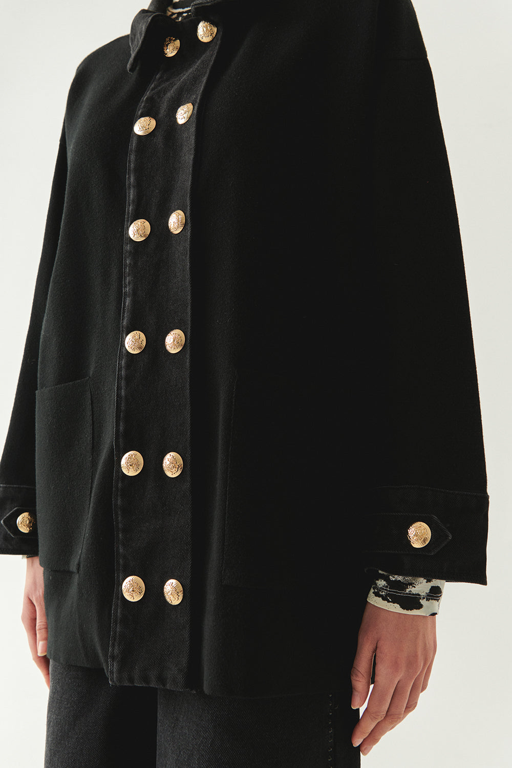 Cielo Denim & Knit Cardigan with Metallic Buttons