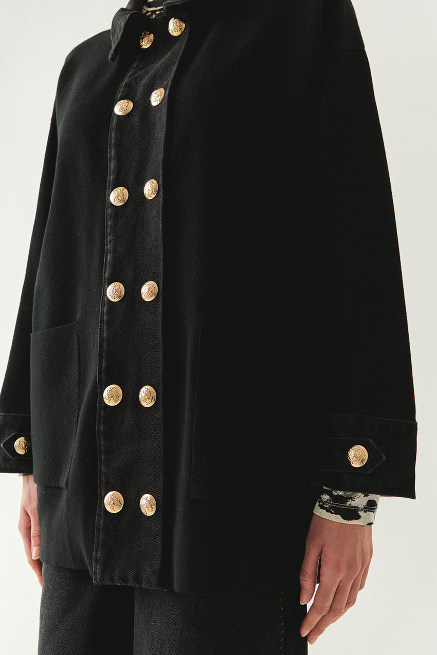 Cielo Denim & Knit Cardigan with Metallic Buttons