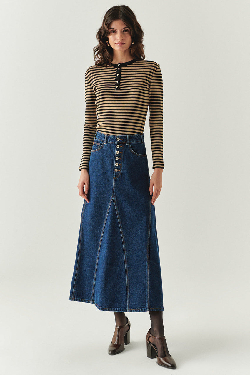 Araya Indigo Denim Maxi Skirt with Pockets