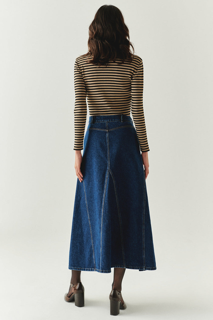 Araya Indigo Denim Maxi Skirt with Pockets