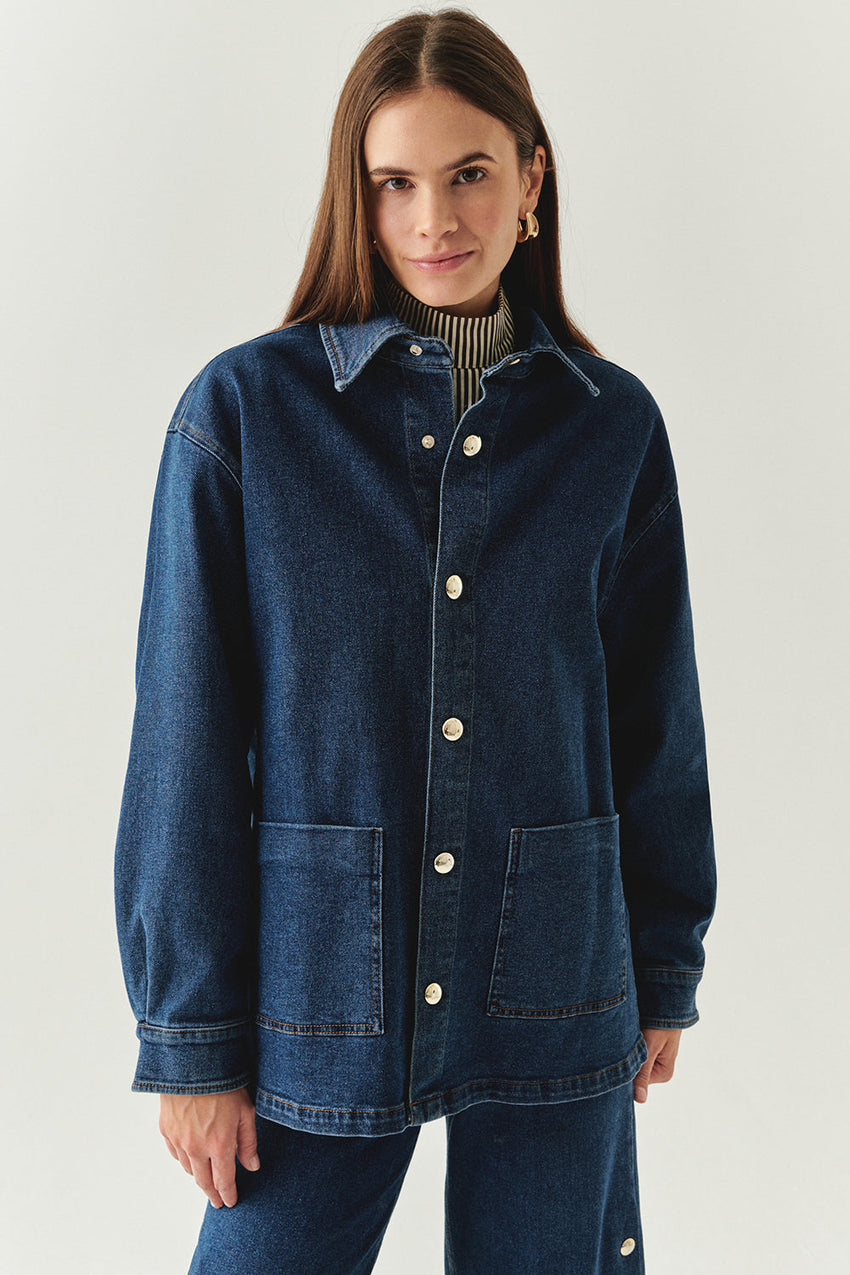 Salma Indigo Denim Shirt Collar Jacket with Pockets