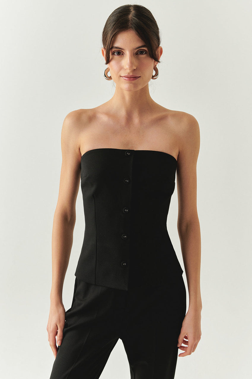 Baylee Black Strapless Button-Front Bustier