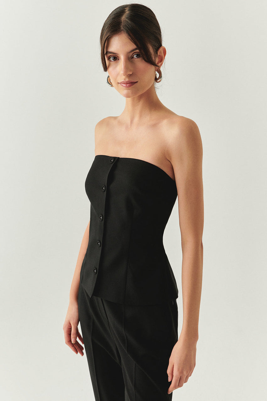 Baylee Black Strapless Button-Front Bustier