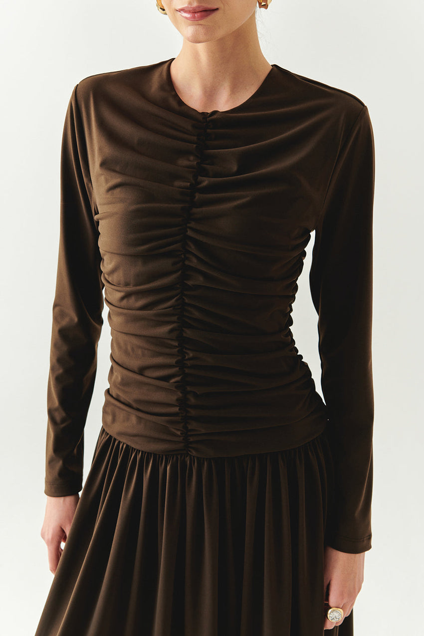 Melany Brown Long Sleeve V-Neck Knit Dress