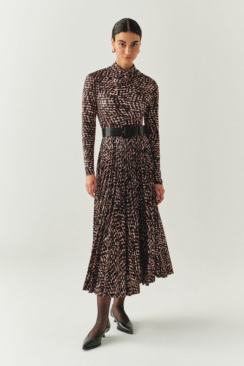 Aspyn Printed Long Sleeve High Neck Knit Dress
