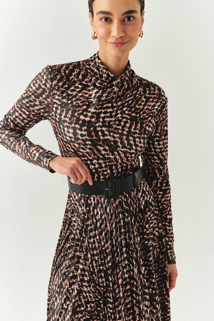 Aspyn Printed Long Sleeve High Neck Knit Dress