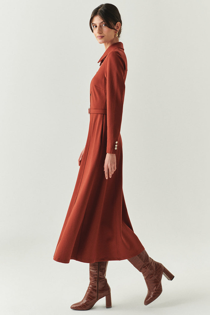 Georgina Long Sleeve Shirt Collar Knit Dress with Pockets