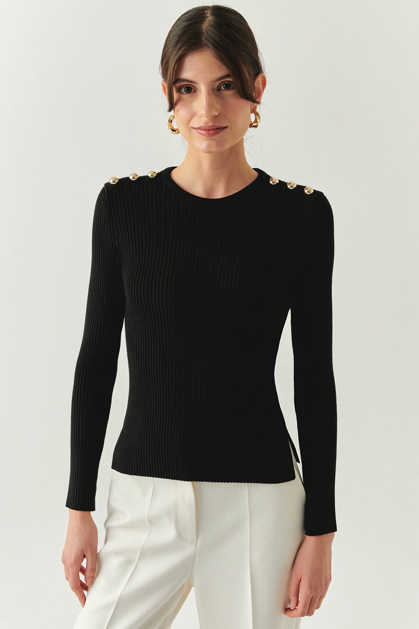 Delphine Black Crew Neck Long Sleeve Sweater